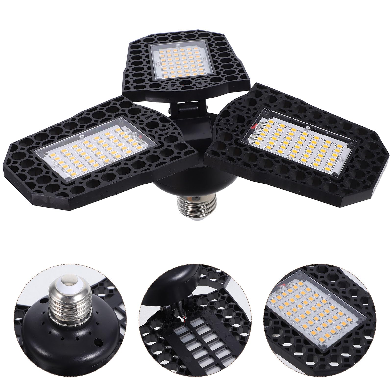 Veemoon LED Folding Workshop Light 60w Warm White Garage Ceiling Lamp Deformable Three-Leaf High Bay Warehouse Lighting Fixture — view 7