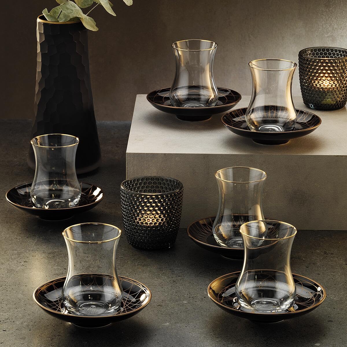 Sandro Moreno 1898 Davinci Siyah 12 Parça Altı Kişilik Çay Seti 150 ml