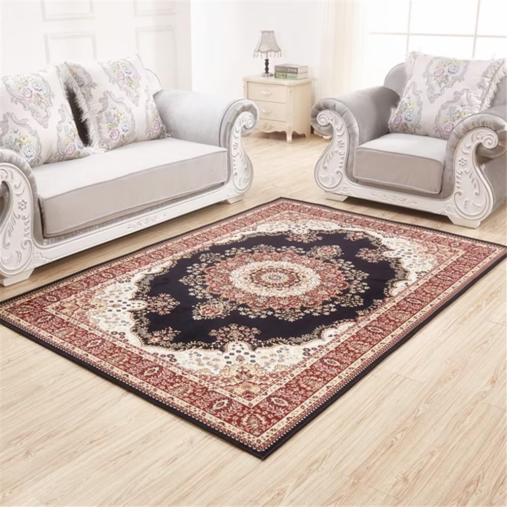 Tapis salon rouge floral vintage 100x160cm pour chambre à coucher et salle à manger