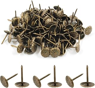 Bivethoi 120 Pcs Brass Upholstery Tacks, 7/16" Dia Antique Metal Thumb Tacks Furniture Nails for Home Decorative DIY Projects (Chrysanthemum Shape)