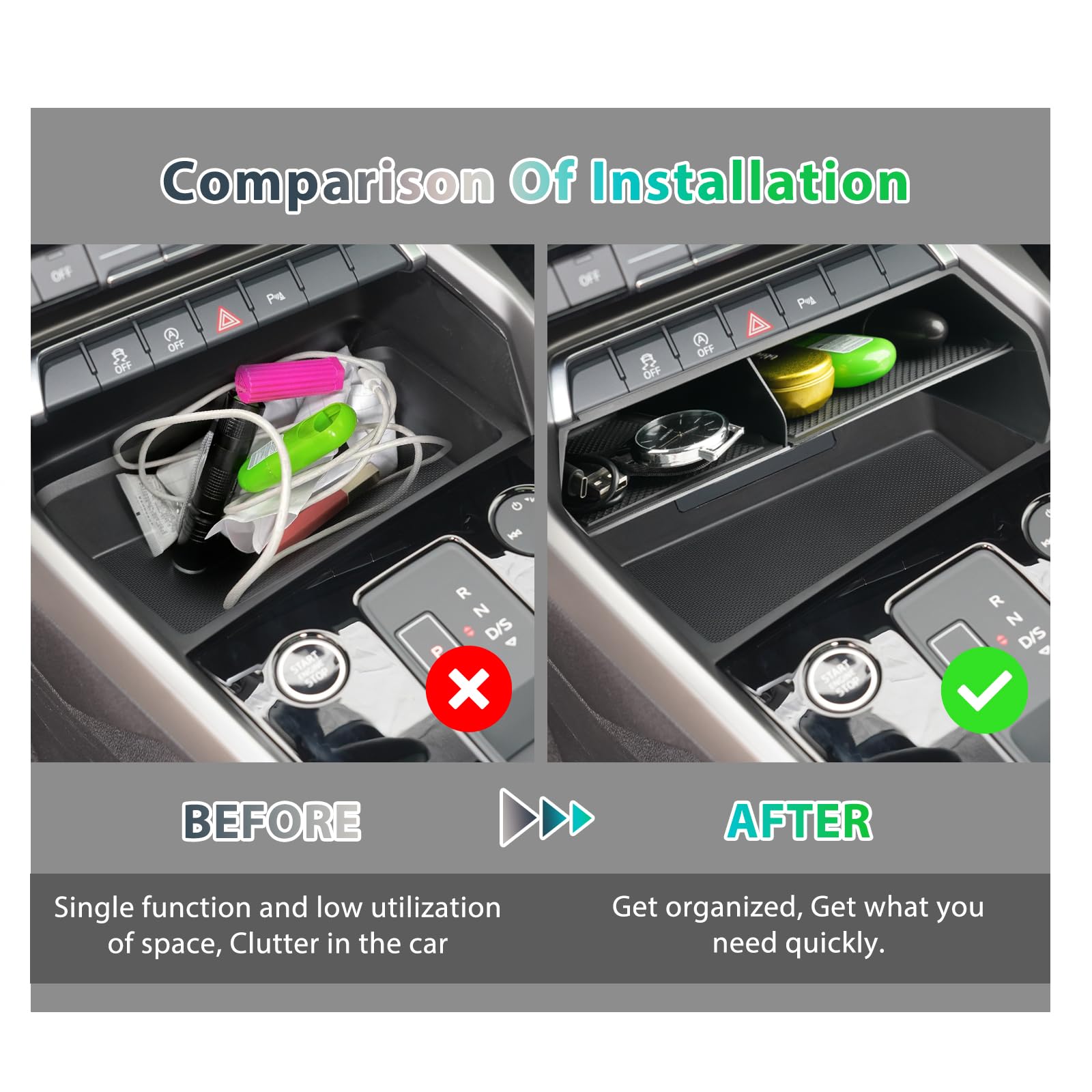 GAFAT Kompatibel mit Audi A3 8Y Sportback 2020-2023 2024 Mittelkonsole Aufbewahrungsbox, A3 Sportback Ablagen Organizer Tray Handschuhfach Unten die Mittelkonsole, A3 8Y Zubehör
