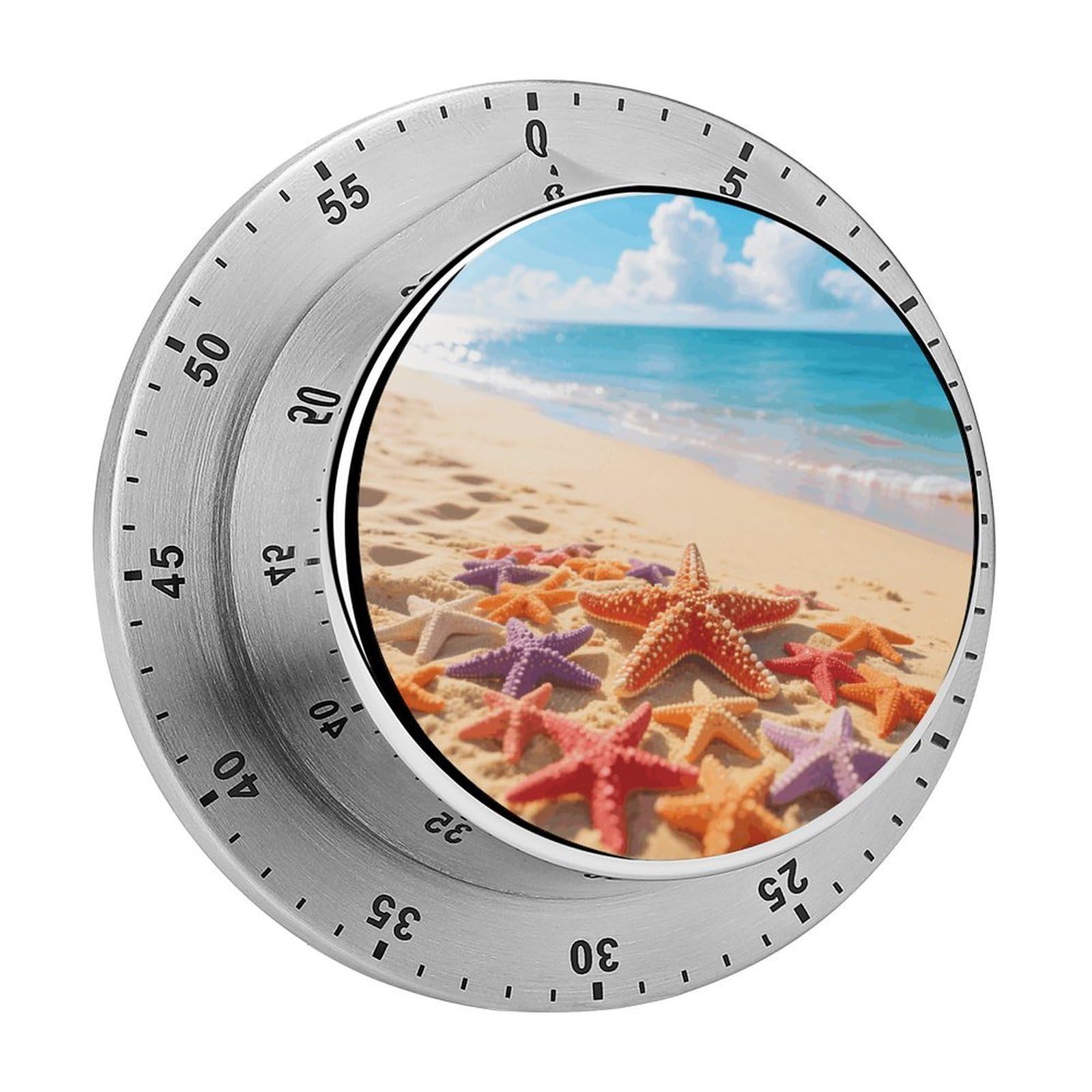 Starfish and Sand Timers Kitchen Chef Cooking Timers Portable Countdown Alarm Loud Countdown Clock Waterproof Stainless Steel Timer Compact 60-Minute Mechanical Timer Daily Use