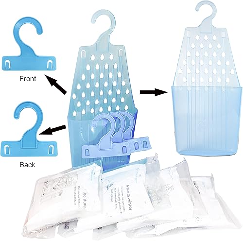 Miniatura 48 de Paquete de 12 bolsas colgantes para absorber la humedad, paquetes absorbentes de humedad con 6 ganchos reutilizables, paquetes de humedad, paquetes