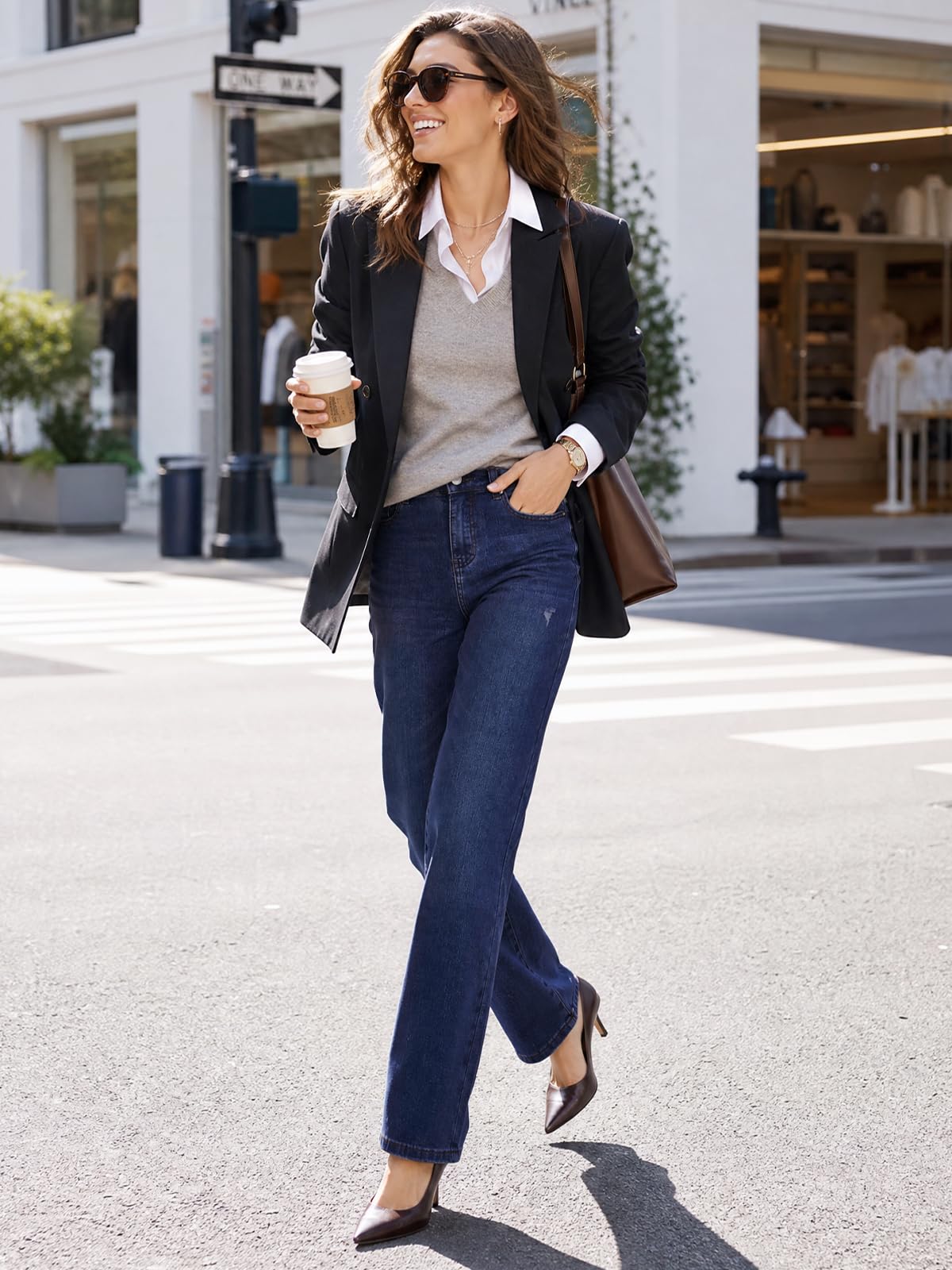 Jeans Donna a Vita Alta - Elasticizzati a Gamba Dritta e Larga, Pantaloni in Denim Comodi con vestibilità Precisa