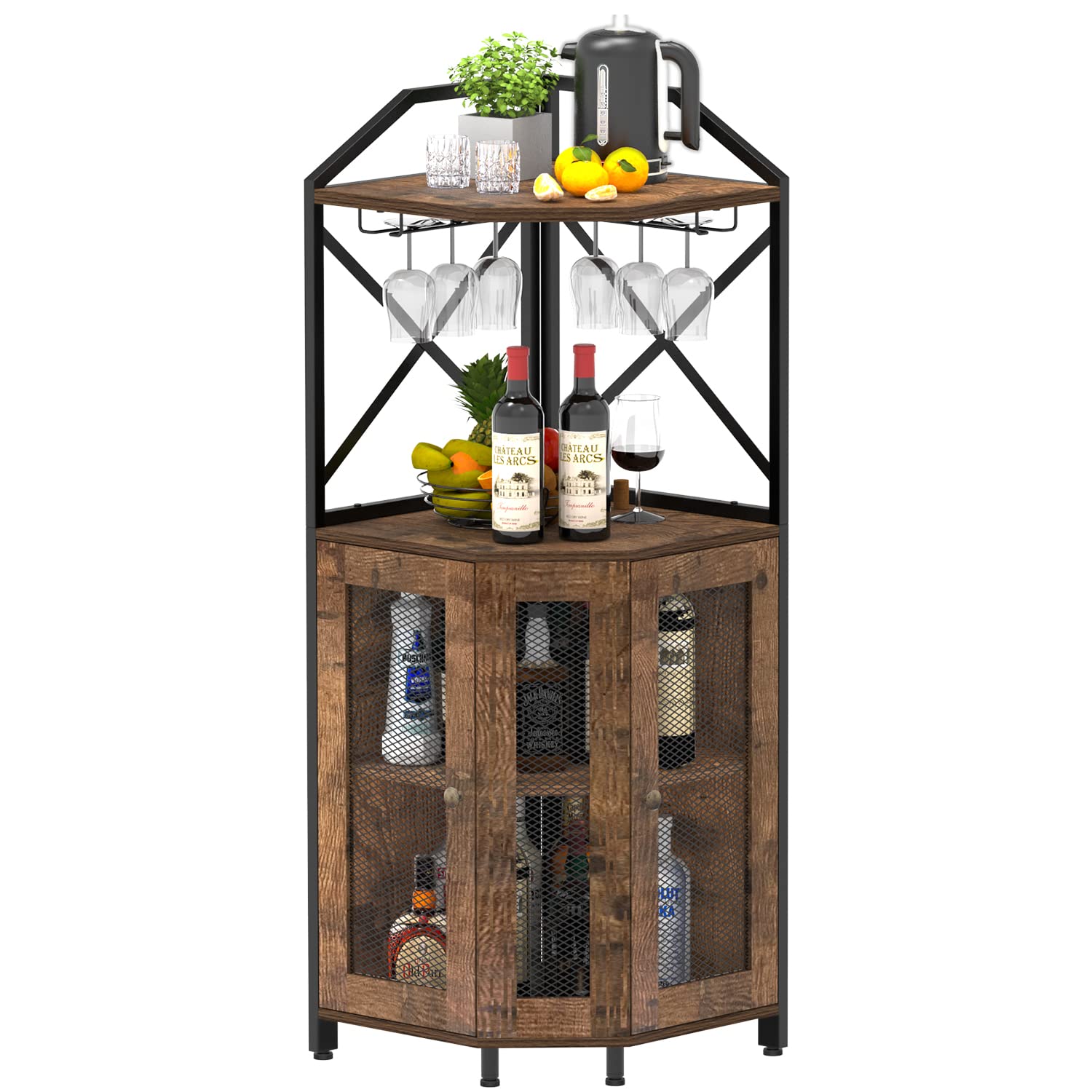Buy Tor Corner Wine Bar with Glass Holder Freestanding Wine
