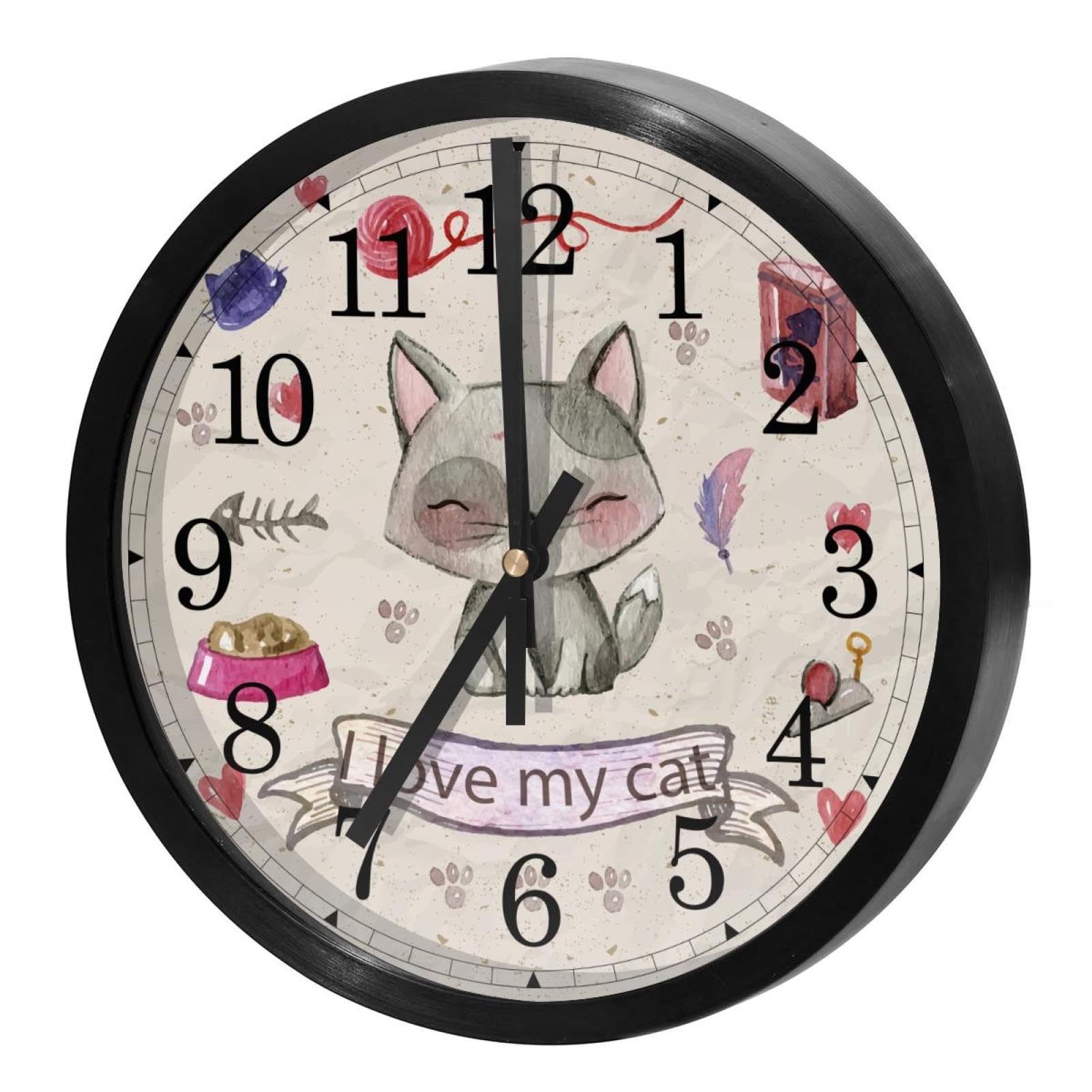 Horloge murale silencieuse chat peint à la main pour cuisine et bureau