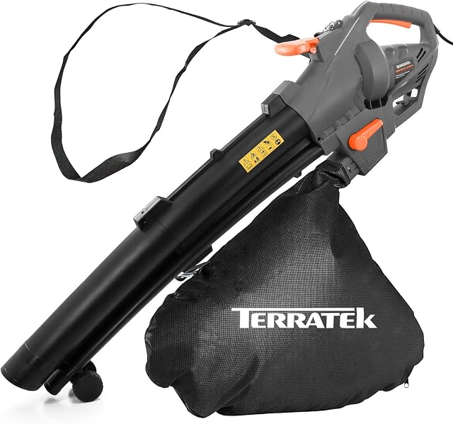 Terratek Leaf blower Garden Vacuum and Shredder, 35L Leaf Collection Bag, 3000W 10m Cable Lightweight Design, Leaf Vacuum, 10:1 Shredding Ratio