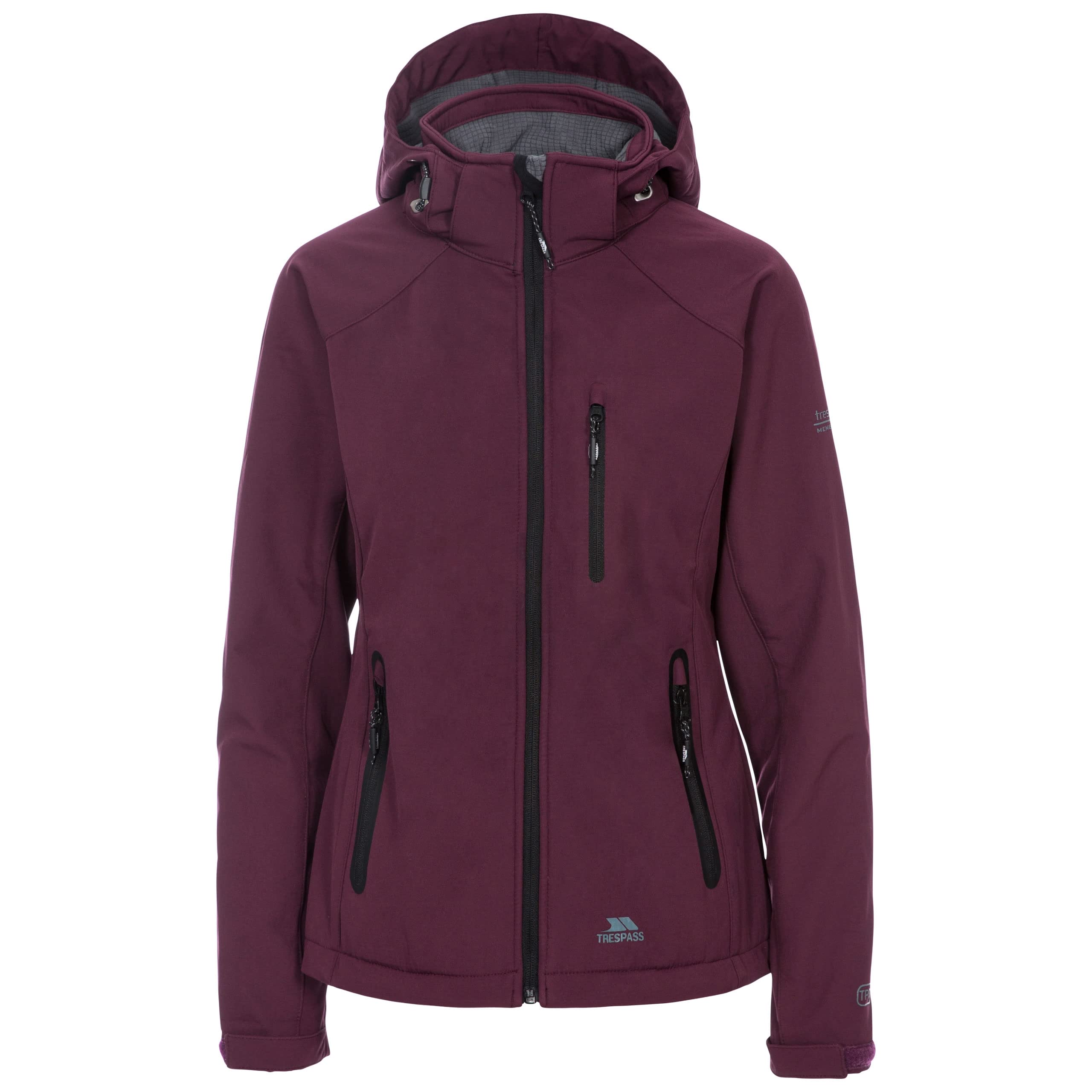 Trespass Women's Fig Softshell Jacket Bela Ii - Waterproof: 8000Mm, Breathable: 3000Mvp, Windproof, 3 Low Profile Zip Pockets, Chin Guard, Contrast Zips, Adjustable Zip-Off Hood