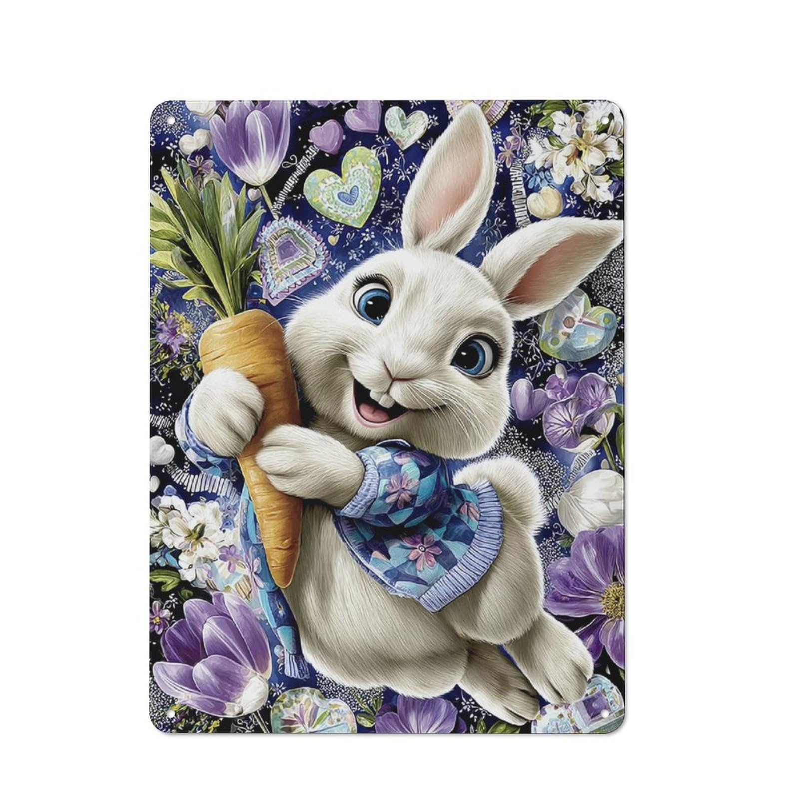 Junmoney Cute Bunny With Carrot Tin Sign 40X30cm For Workshop Wall, Rustic Wall Decor, Suited To Workshop Decor Fans