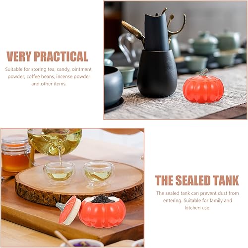 Miniatura 8 de Tofficu Recipiente de cerámica para té de calabaza con sello hermético de 3.5 pulgadas, pequeño recipiente para aperitivos y tarro de dulces para