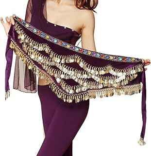 Wuchieal Women's Triangular Belly Dancing Hip Scarf Wrap Skirt with Gold Coins