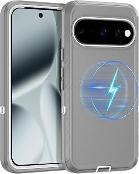 Google Pixel 11 Pro XL ケース、軍用グレードの落下保護 滑り止め 耐衝撃ダスト 3層フルボディ保護 頑丈で耐久性の高いカバーケース、Google Pixel 11 Pro XL用、グレー