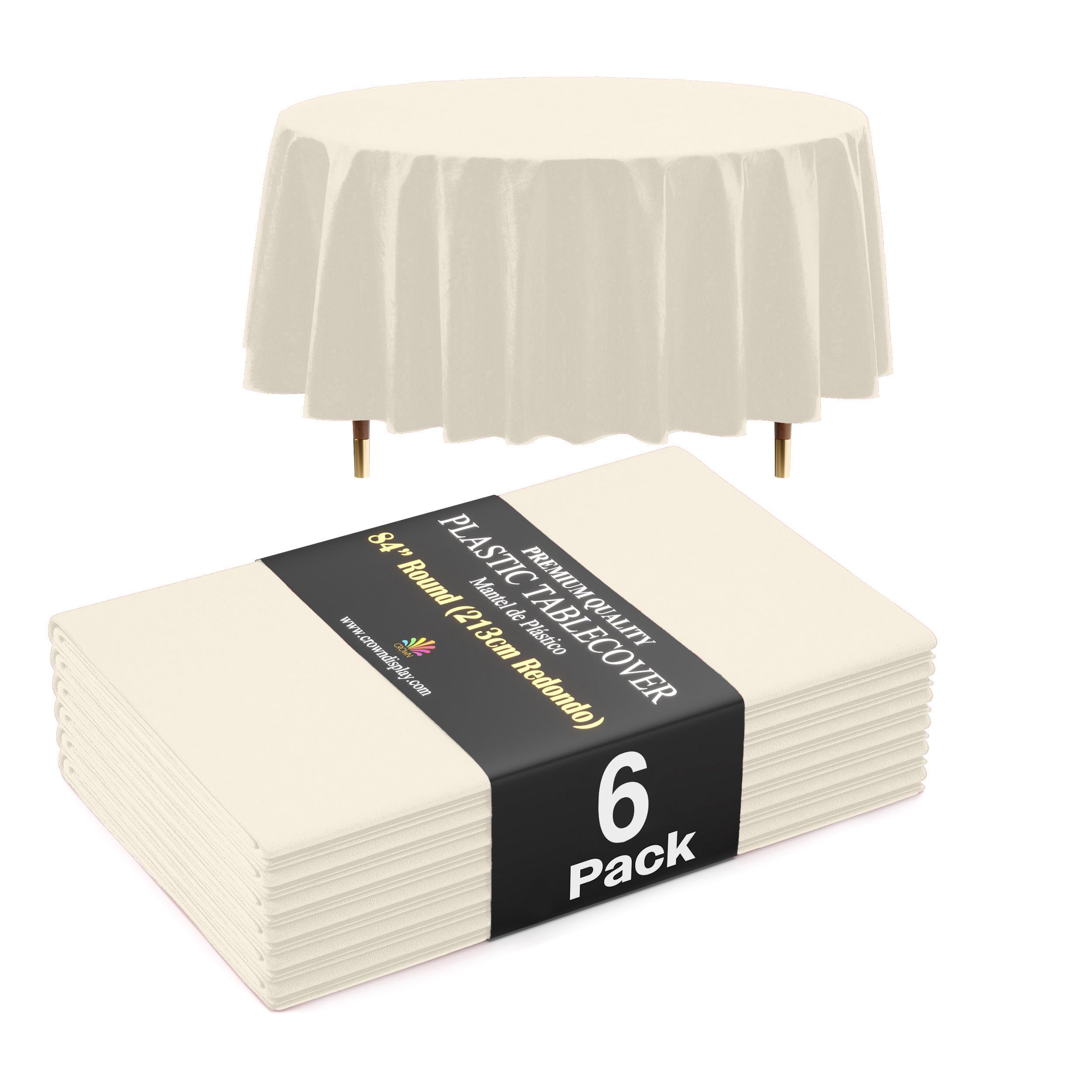 Exquisite 66% Thicker Premium Ivory Round Tablecloth 0.5 Mil 6 Pack Plastic Table Cloth Disposable 84 Inch Round Plastic Tablecloth Won't Tear Easily Like Cheap Thin Brands