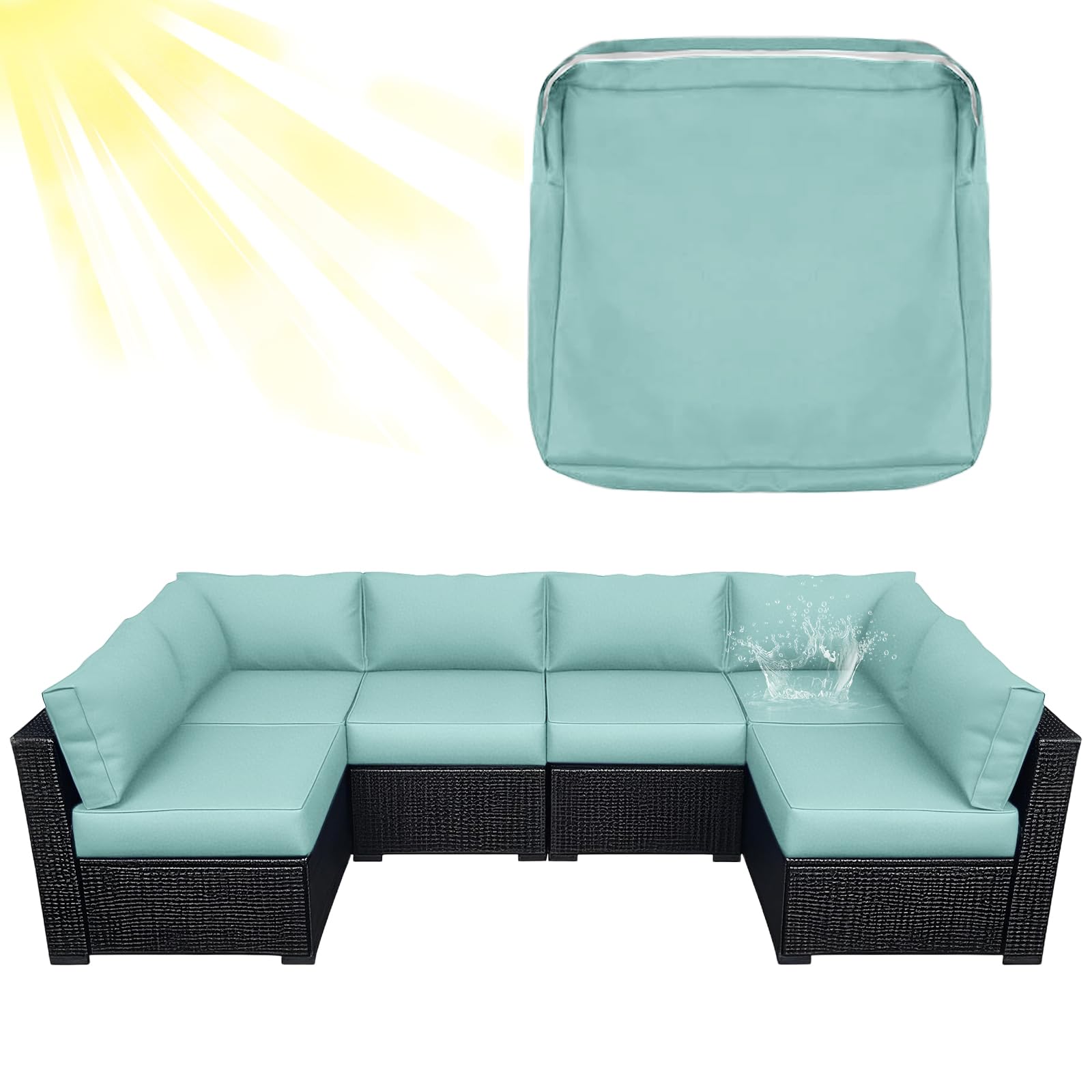 ZYBSLCSY Waterproof Replacement Cushions Slipcover for Outdoor Furniture Protector, Non-Slip Patio Chair Seat Cushion Cover with Zip, Garden Rattan Couch Cover (Sky Blue,4 pieces 107×46×8cm)