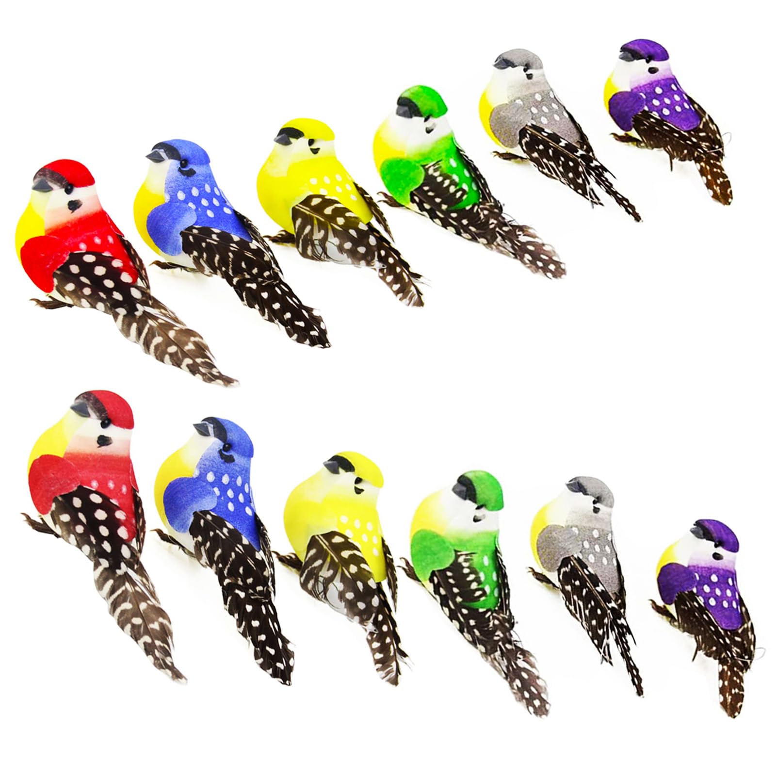 LWINGFLYER 12pcs Fake Birds Realistic Artificial Feathered Birds Ornament Sparrow with Wire Feet for Arts and Crafts & Decoration (L24-12PCS-claw)