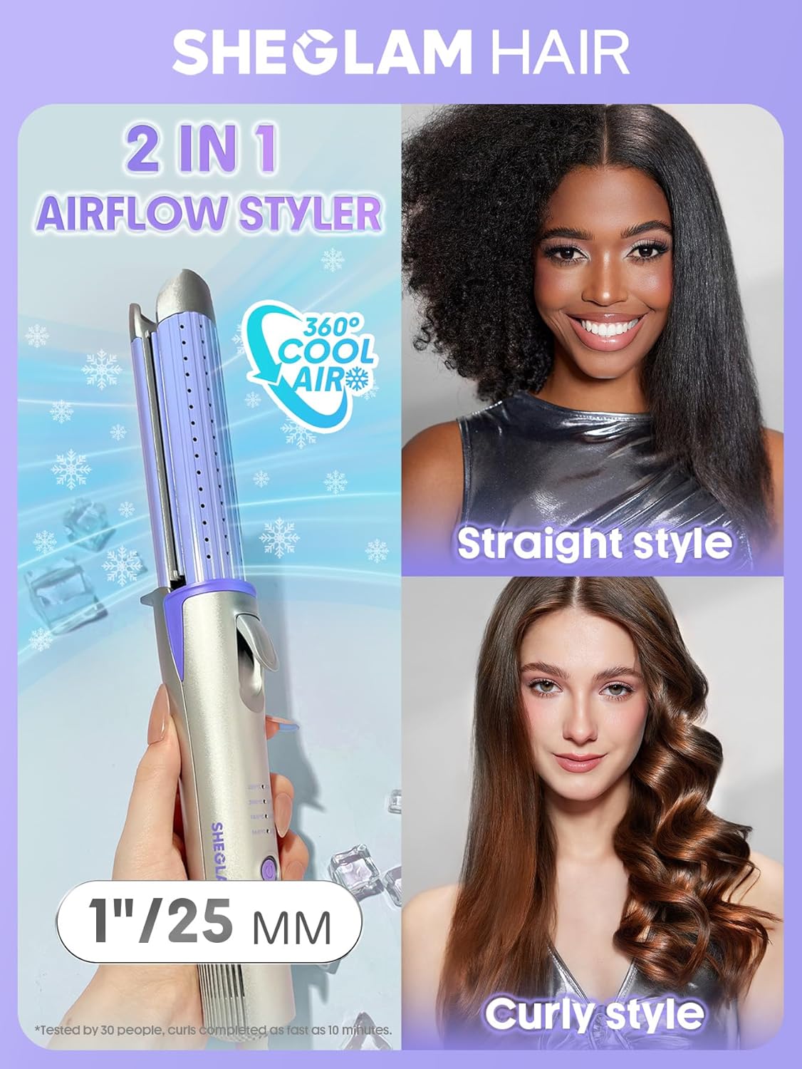 SHEGLAM Hair Cool Lock Airflow Styler, 360° Airflow Styler Curling Iron, Hair Curler with Cooling Air Vents to Lock in Style, 4 Adjustable Temp, Dual Voltage, Fast Straightening - Image 2