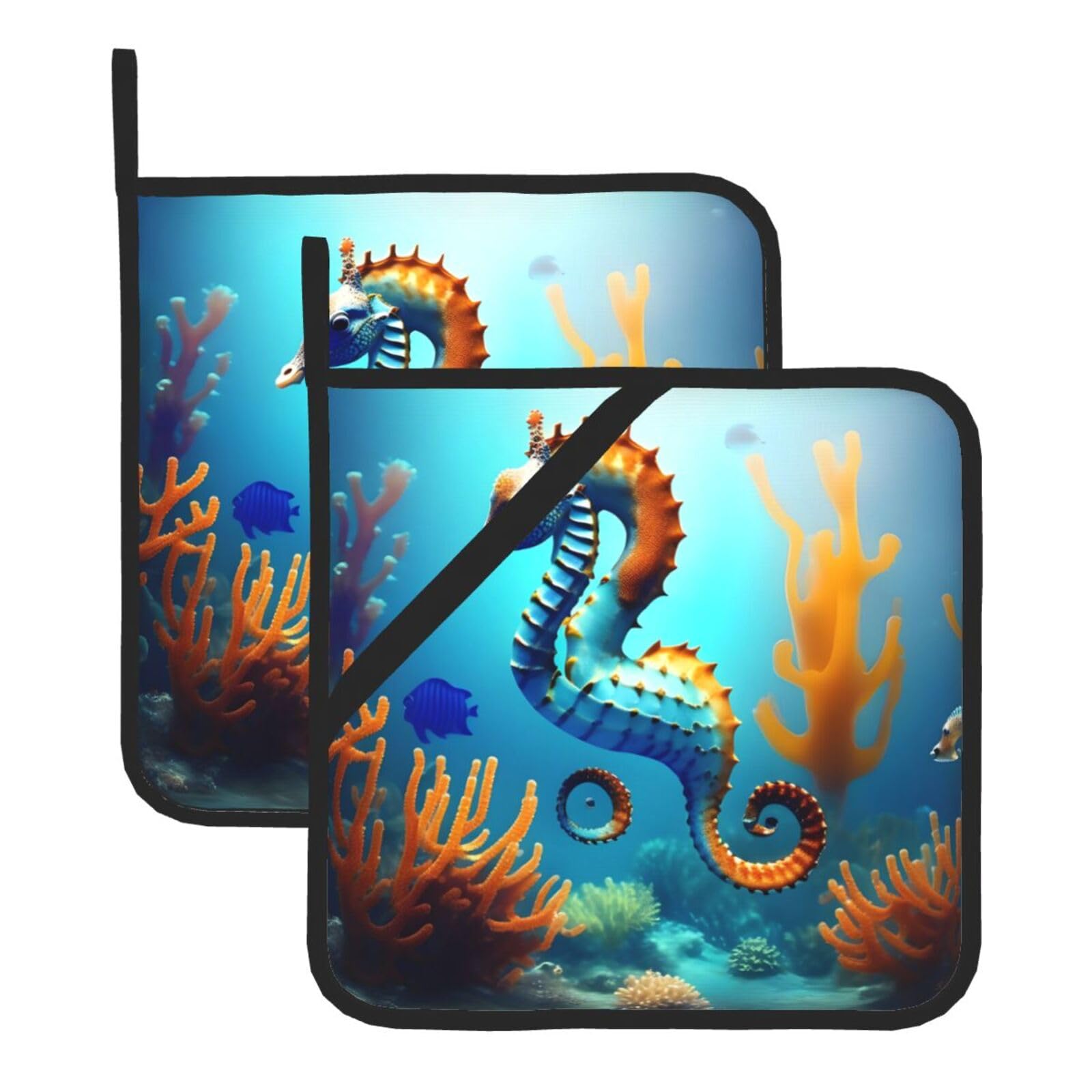 Square Heat-Insulating Pot mat WHJSSF Seabed Coral Seahorse Pattern Anti-scalding and Heat-Insulating for Kitchen Cleaning and Outdoor Barbecue