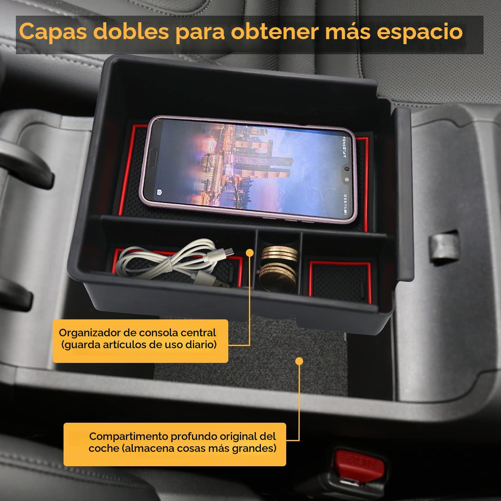 LFOTPP Hyunda-i Tucson NX4 [Automática] Caja de Almacenamiento para Apoyabrazos para coche, Reposabrazos Bandeja, Guantera Central Organizar Caja, Accesorios Interior del Coche (Rojo)
