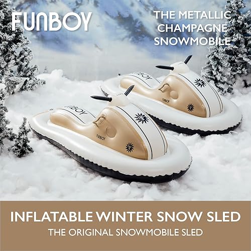 Vista 32 de FUNBOY Moto de nieve inflable para invierno, paquete de dos unidades, Happy Face paquete de dos Paquete de dos caras felices,Champán paquete