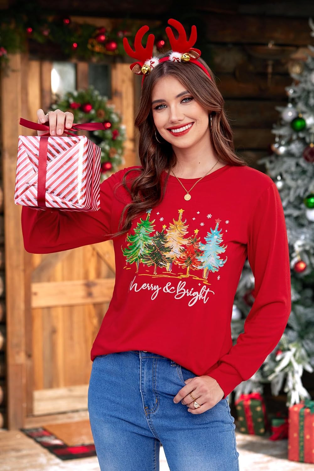 For G and PL Women's Christmas Crewneck Long Sleeves Shirts Graphic Printed Funny Tops S - XXL - Image 4