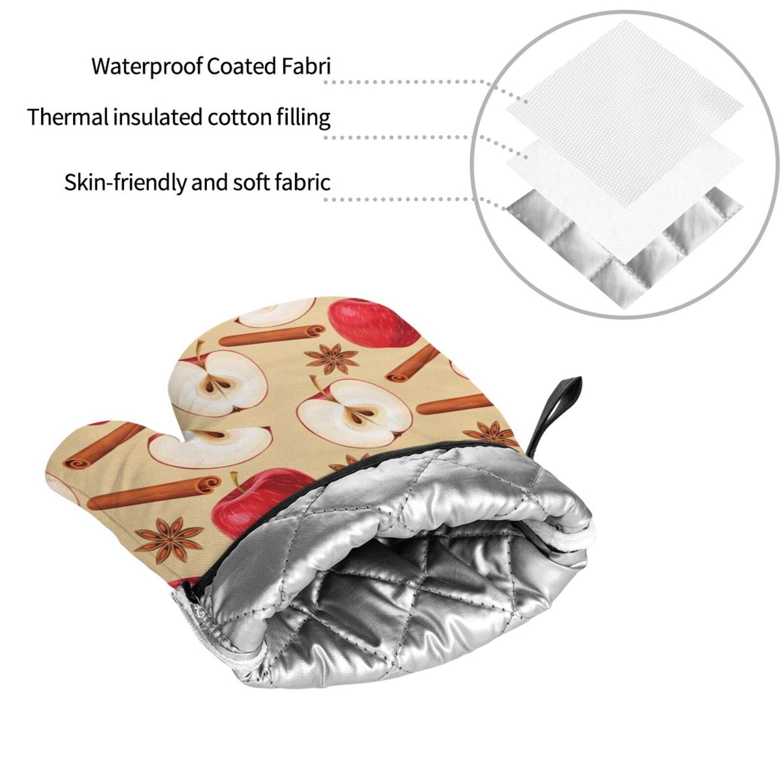 Czerwone jabłko rękawice kuchenne i uchwyty na garnki zestawy kuchenne gorąca podkładka antypoślizgowa żaroodporne wodoodporne rękawice do pieczenia do grillowania (4 sztuki), czarne, jeden