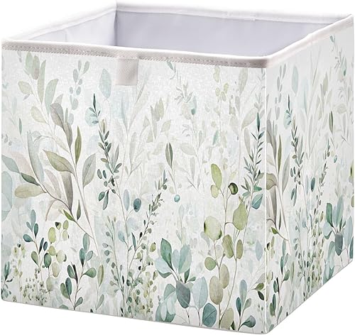 Kigai Cubos de almacenamiento de hojas verdes  11 x 11 x 11 pulgadas, cubos plegables grandes, cesta organizadora de almacenamiento para oficina en