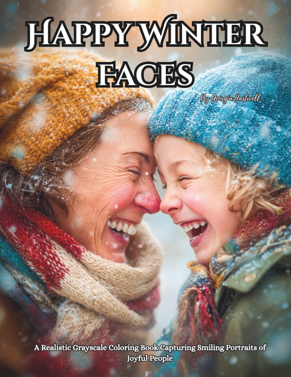 Happy Winter Faces: A Realistic Grayscale Coloring Book Capturing Smiling Portraits of Joyful People: Color Therapy Pages for Relaxation and Mindfulness