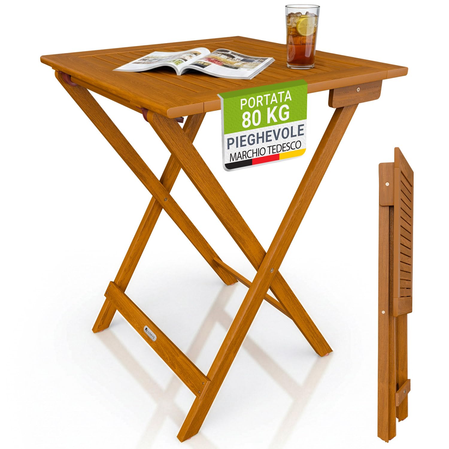 Juskys Tavolo laterale Zadar XL acacia mobile compatto richiudibile esterni 76x60x60 cm