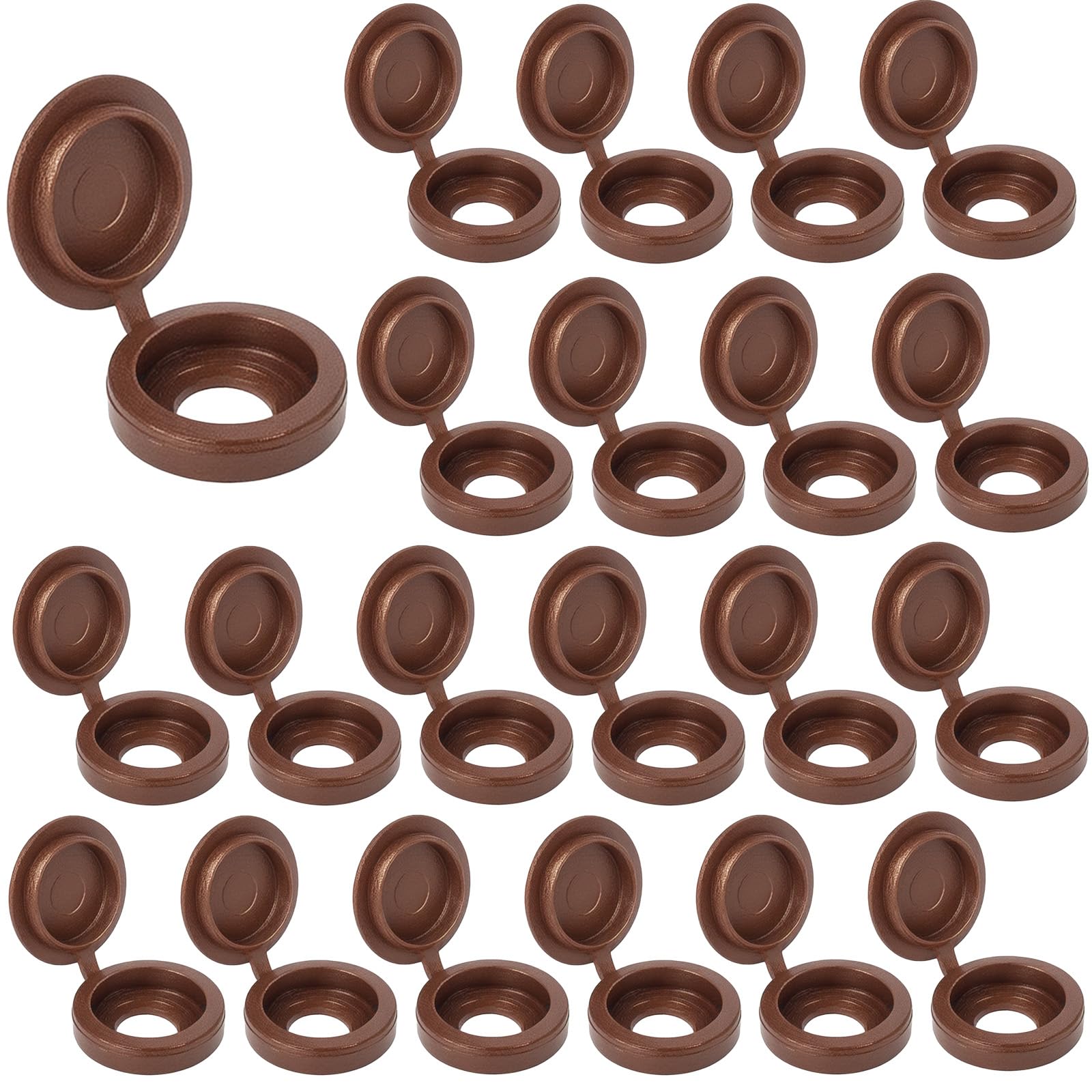 Licqic Brown Plastic Hinged Screw Cover Caps, Round, 50 Pcs, M4 - M6 Screws
