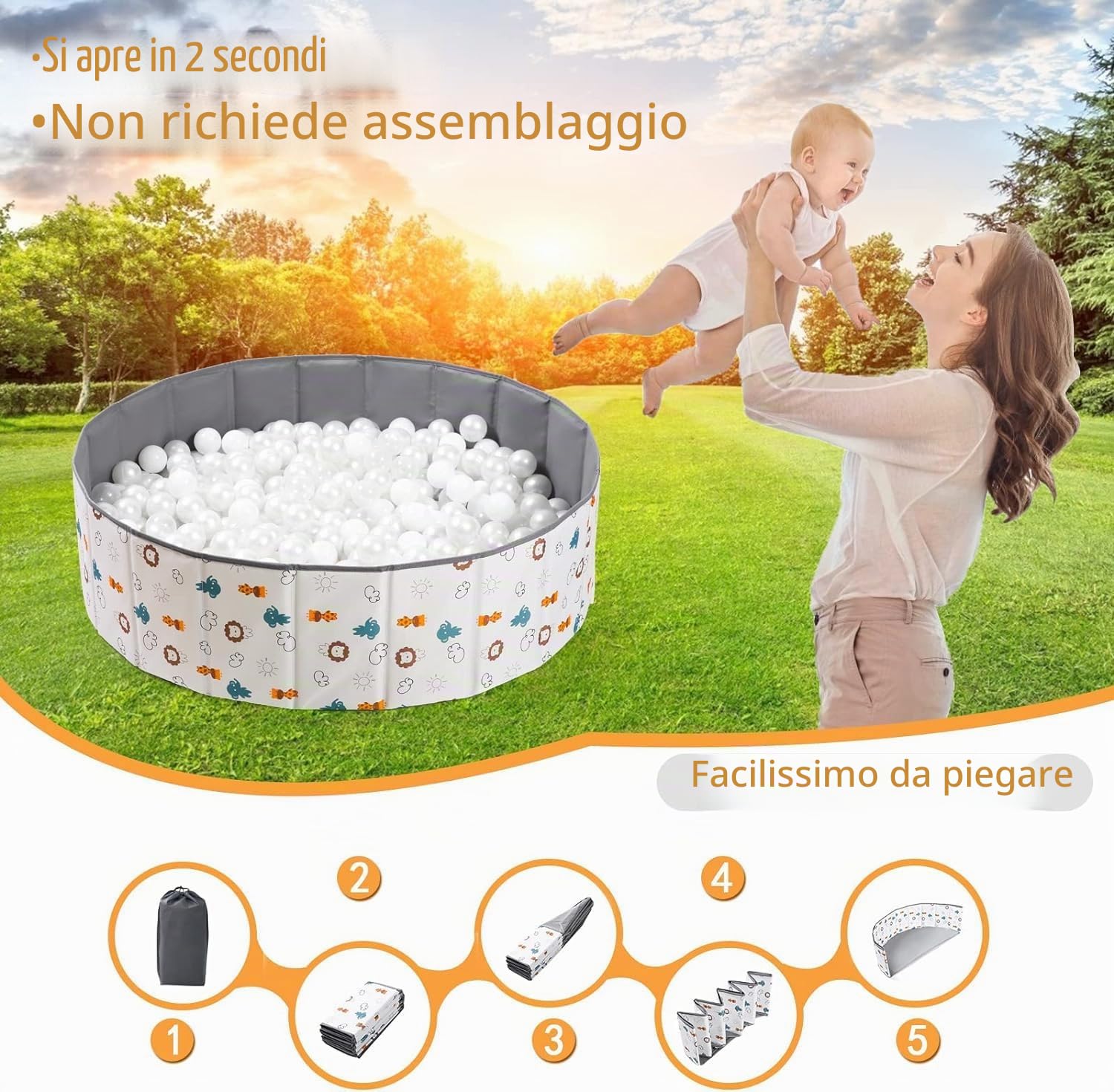 Piscina con palline pieghevole, parco giochi per bambini, camera per bambini (piscina a palline, 120 cm)