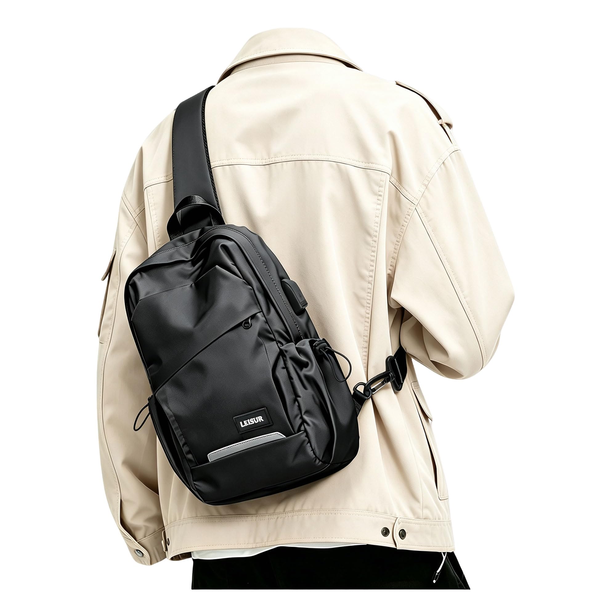 Black Crossbody Sling Backpack Sling Bag Travel Hiking Chest Bag Daypack