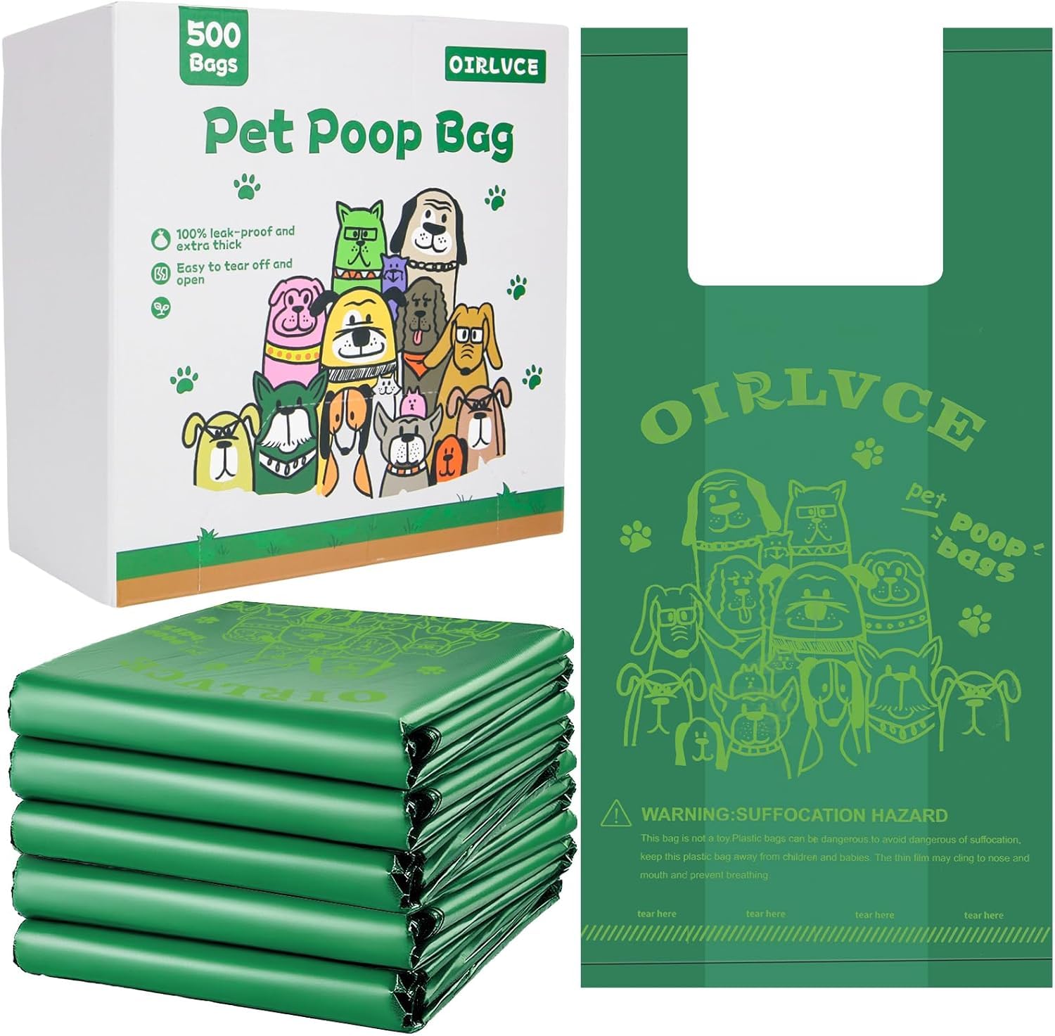 OIRLVCE Dog Poop Bags with Handles, Extra-Thick Pet Waste Bags, 500 Handle Bags, Easy Tie, Leak-Proof, Lavender Scented