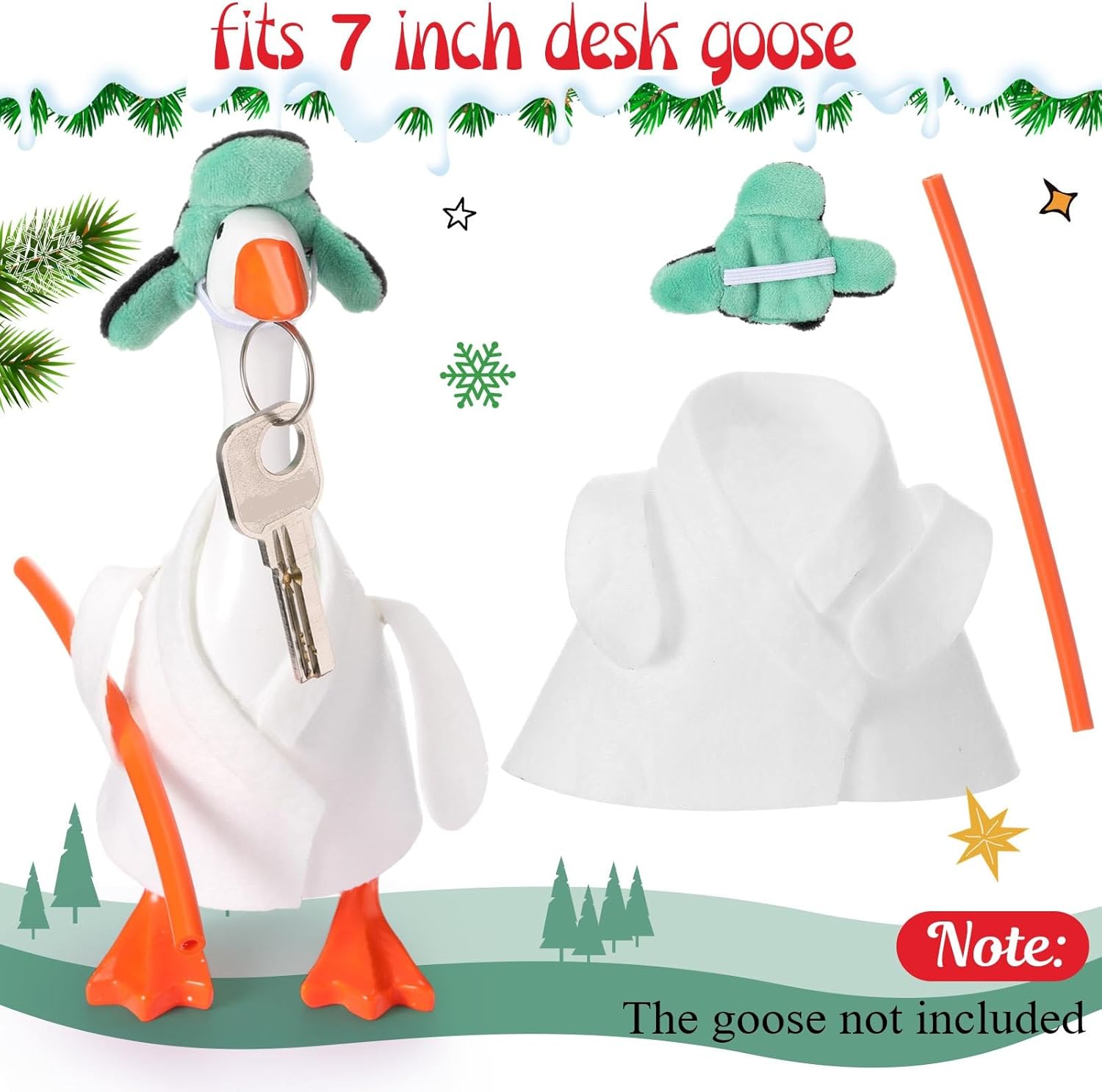 2 Pcs Christmas Cousin Robe Mini Desk Goose Outfit Xmas 7'' Mini Desk Goose Vacation Costume with Robe Hat Water Pipe for Winter Xmas Magnetic 7 Inch Geese Statue Key Holder Decor