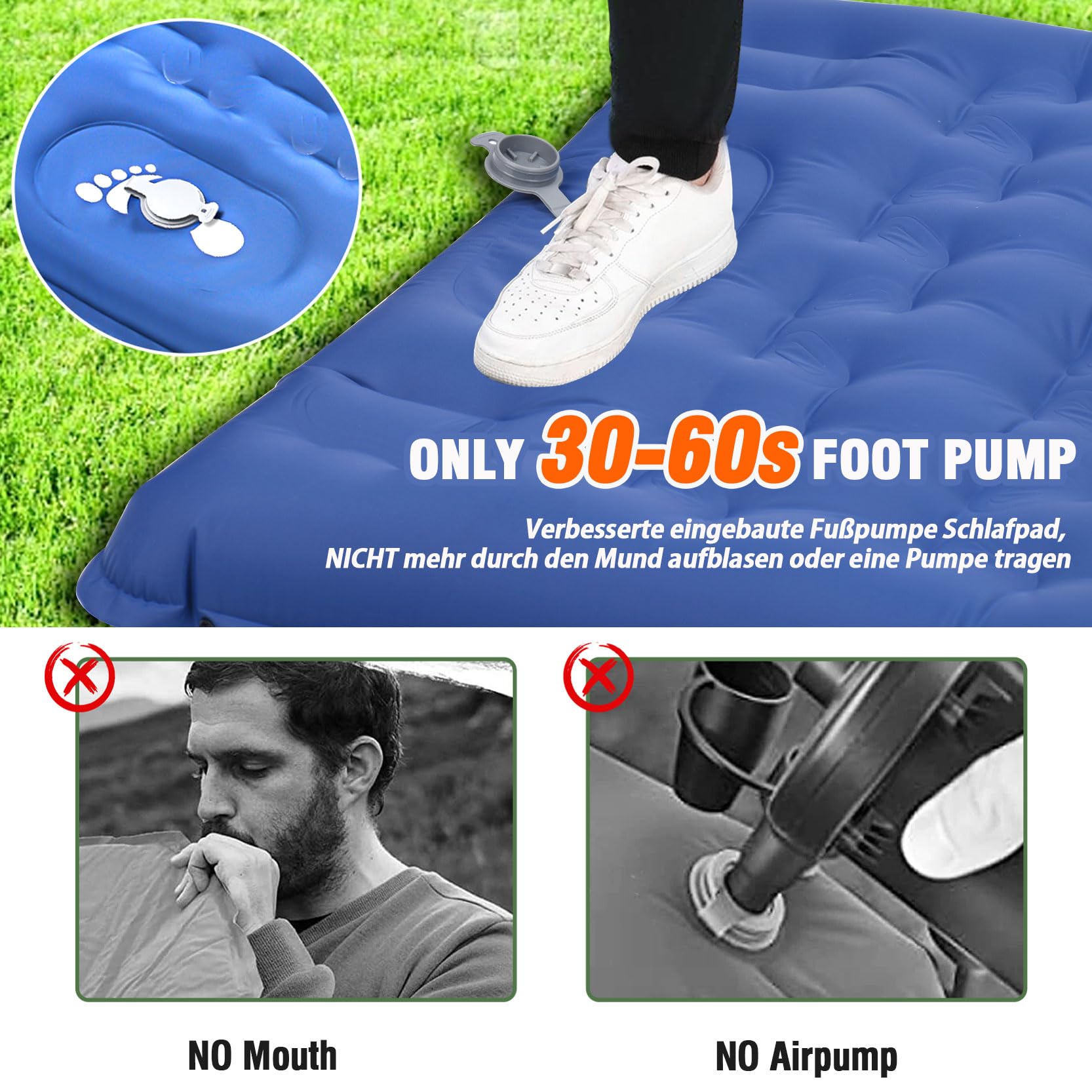 Matelas Gonflant 1 Personne, Matelas de Camping Ultraléger, Tapis de Sol Camping avec Pompe à Pied, Portable Résistant à l'eau Matelas Gonflable pour Trekking Randonnée Bivouac Voyage