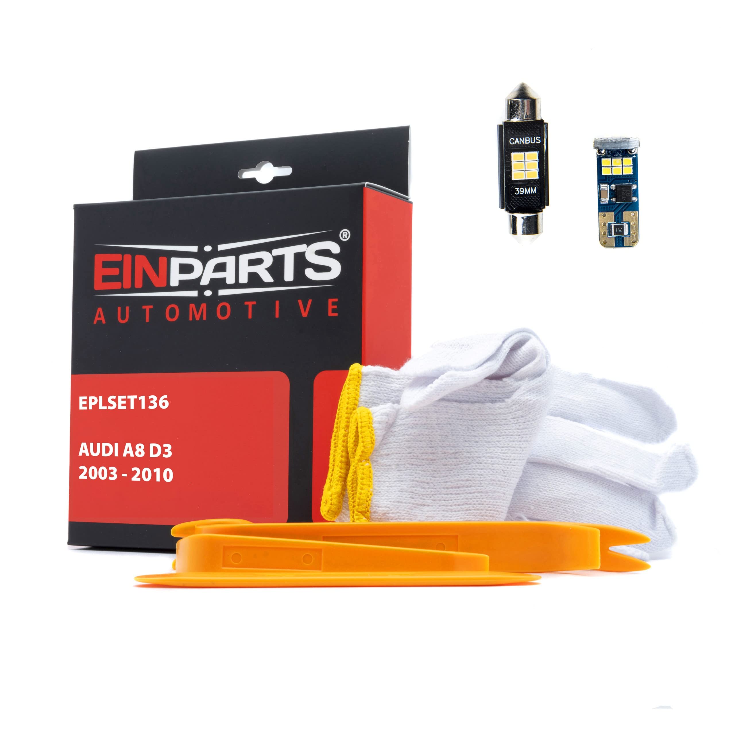 EinParts Juego de Bombillas LED para Coche, Sin errores Can-Bus, para interior de coche especifico para Audi A8 D3 2003-2010, 18 piezas