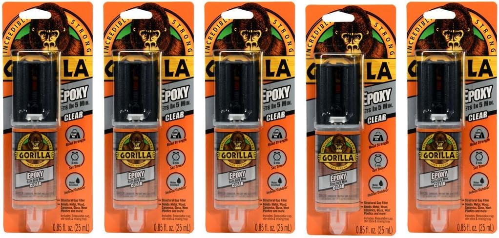 Gorilla 2 Part Epoxy, 5 Minute Set, .85 ounce Syringe, Clear, (Pack of 5) : Industrial & Scientific