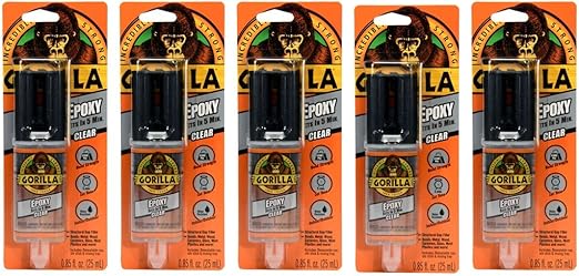 Gorilla 2 Part Epoxy, 5 Minute Set, .85 ounce Syringe, Clear, (Pack of 5)