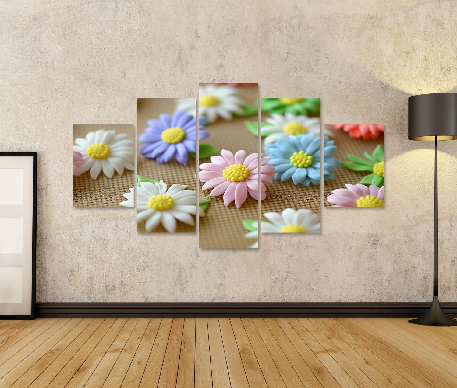 islandburner Bild auf Leinwand Farbenfrohe Backmatte mit bunten Fondant-Gänseblümchen-Muster Küche Backzubehör Shop Wandbilder Bilder