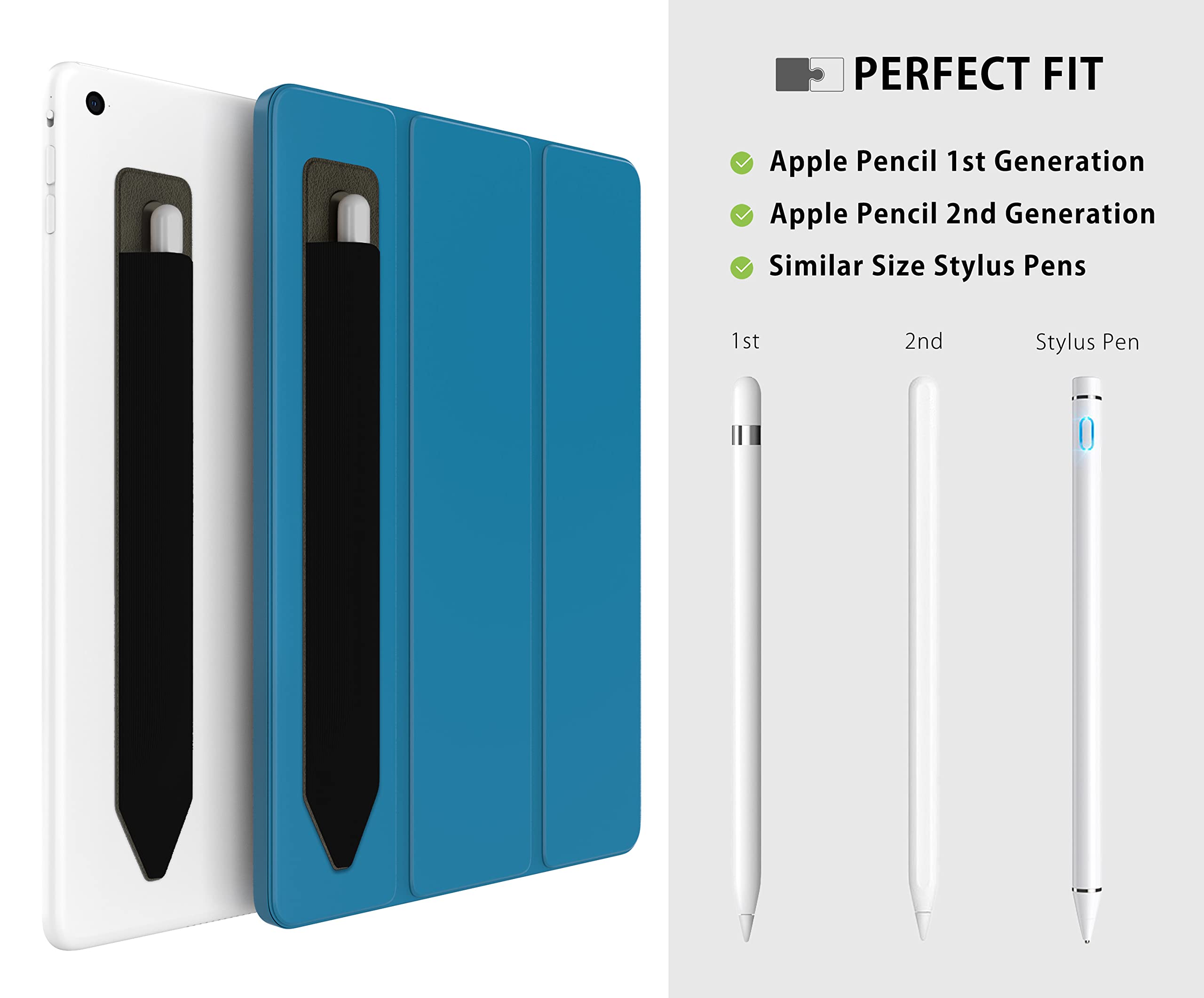 MyGadget Uchwyt na długopis kompatybilny z Apple Pencil (1. i 2. generacja) - samoprzylepne, elastyczne etui do tabletu | iPad z lycry i sztucznej skóry - czarny