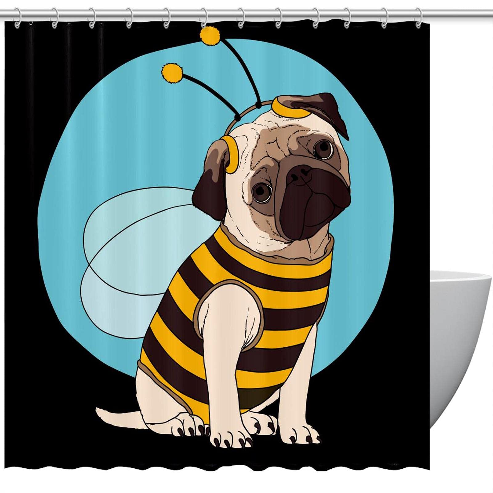 Rideau de douche carlin imperméable 183 x 183 cm motif chiot abeille