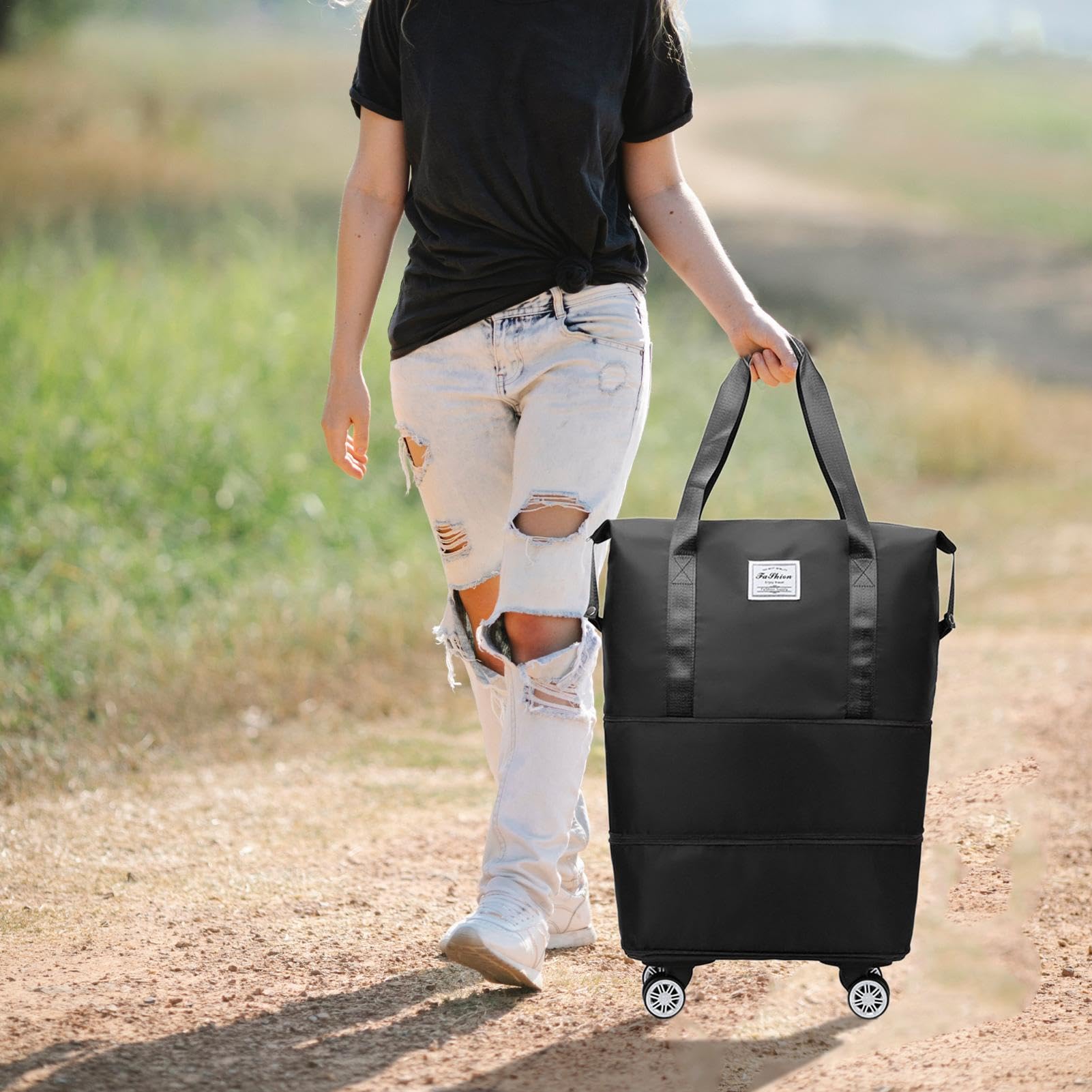 Generico Borsone con ruote, Borsa da viaggio pieghevole espandibile | Borsone da trasporto con ruote, Borsone da viaggio con ruote, Borsa da viaggio per fine settimana per palestra, campeggio,