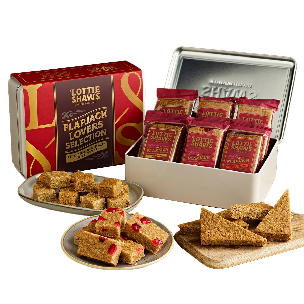 Lottie Shaw's Flapjack Lovers Tin – Selection of Individually Wrapped Flapjacks, Yorkshire Craft Bakery