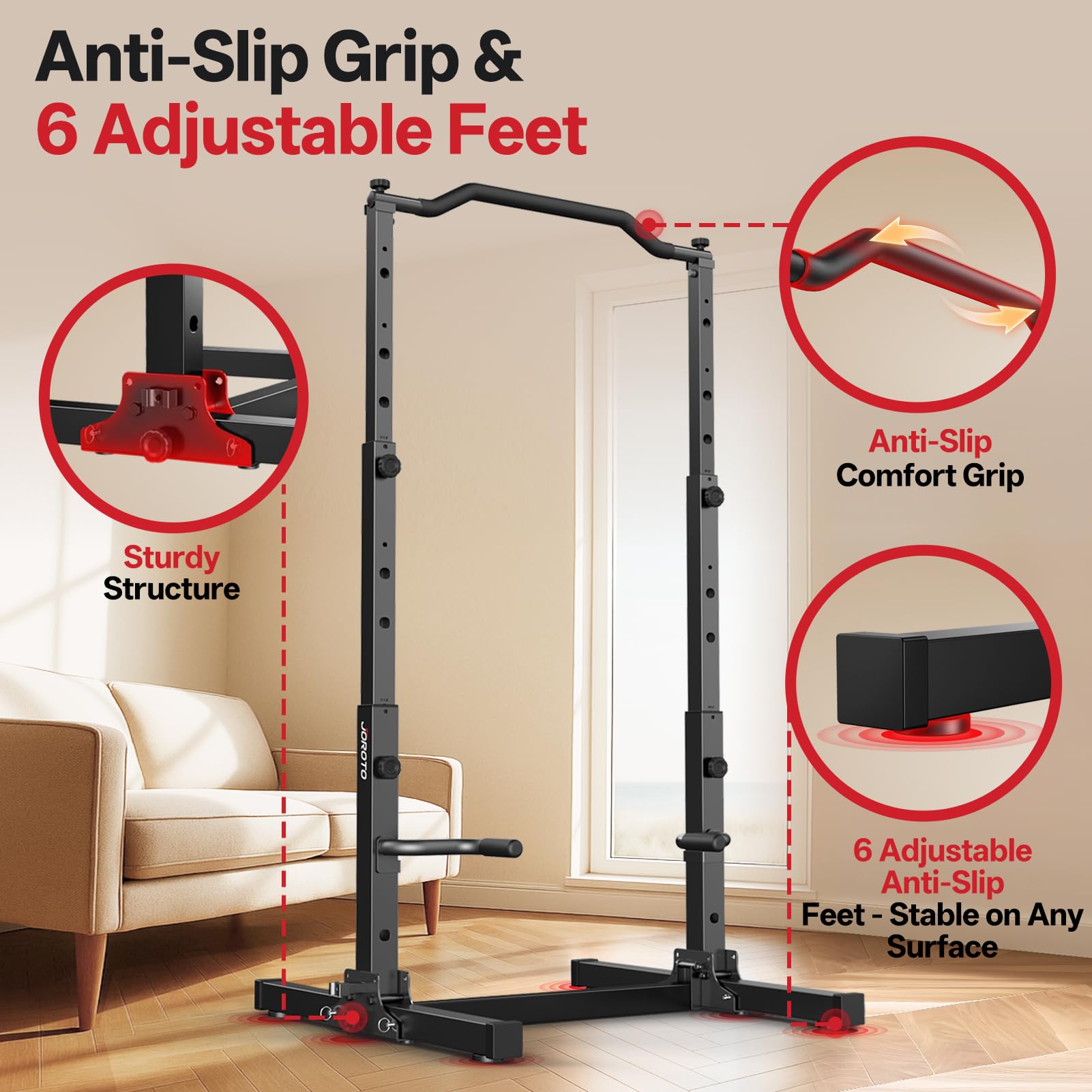 JOROTO Plegable Power Tower Dip Station, Altura Ajustable Estación de Dominadas Independiente, 5 en 1 Estación de Fondos Multifuncional Home Gym Pull Up Station, 172KG Capacidad