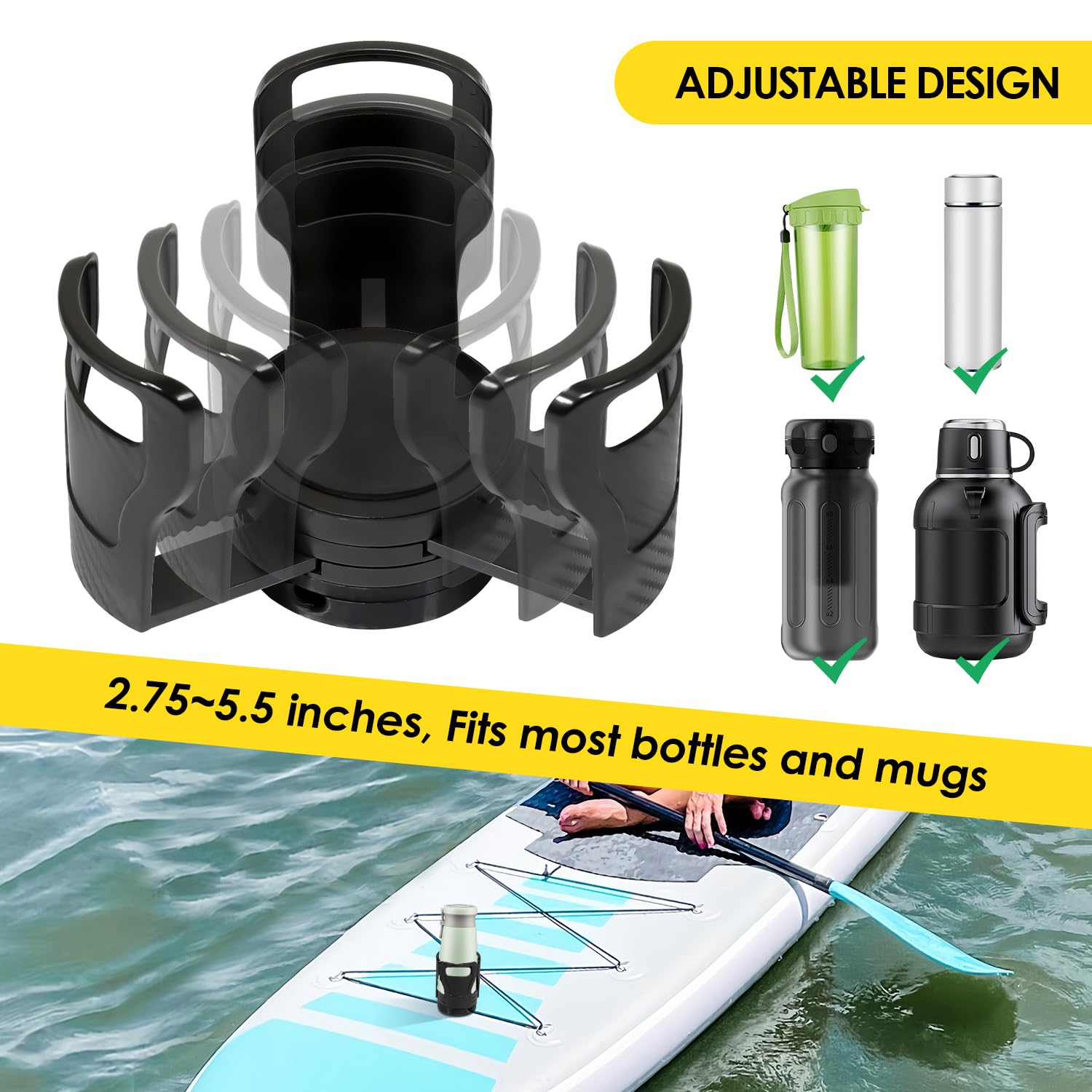 Adjustable Paddle Board Cup Holder, Paddleboard Beverage Holder Carbon Fiber Exterior Fit for Storing Cold Drinks While Paddle Boarding