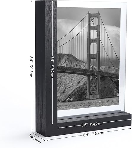 Miniatura 9 de Lavezee Paquete de 2 marcos de fotos de 8 x 10 pulgadas, hechos de base de madera negra en forma de L con vidrio, imágenes de fotos de doble cara, 8