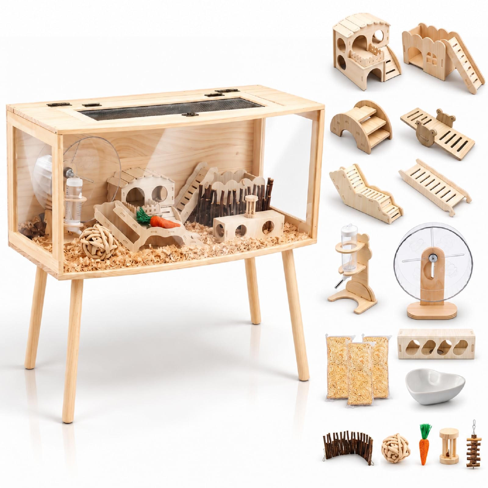 Menkxi 18 in 1 All-in-one 32" Large Hamster Cage Kit with 24" Stand