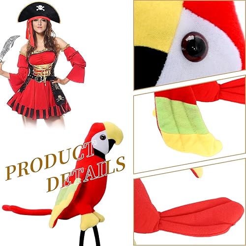 Miniatura 4 de 2 sombreros piratas + decoración de loro, accesorios de cosplay, sombrero de fiesta con estampado de calavera pirata, parche para fiesta de