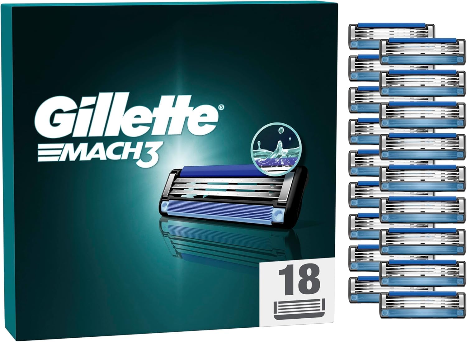 Gillette Mach3 ostrza do golenia, 18 zapasowych ostrzy do golenia na mokro dla mężczyzn z potrójnym ostrzem
