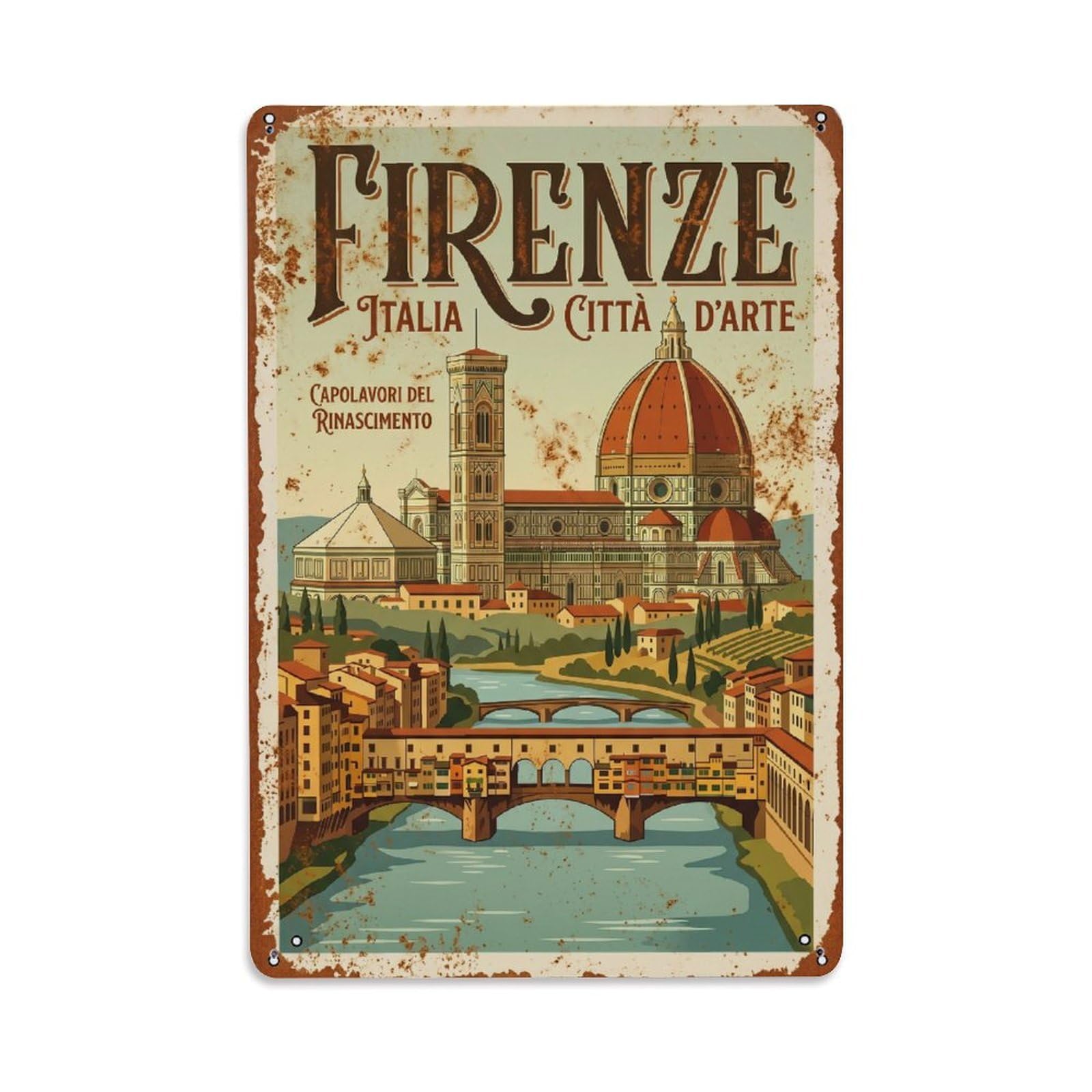 Vintage Travel Florence Italy Metal Tin Sign Wall Decor for Cafe, Club, Garden Metal Poster 8x12Inch