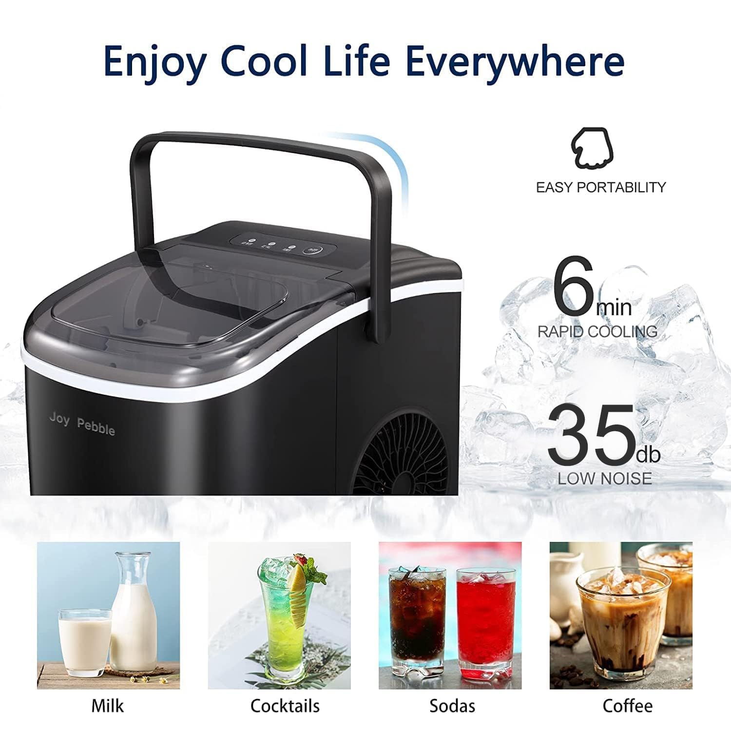 Antarctic Star Countertop Ice Maker Portable Ice Machine With Handle,Self-Cleaning Ice Makers, 26lbs/24h, 9 Ice Cubes Ready In 6 Mins For Home Kitchen Bar Party (Black) on Fridge.com - View 3